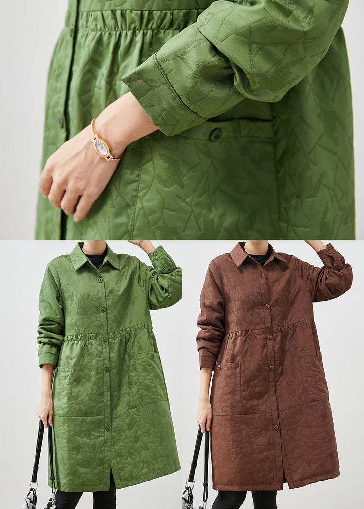 Coffee Patchwork Fine Cotton Filled Coats Oversized Jacquard Winter