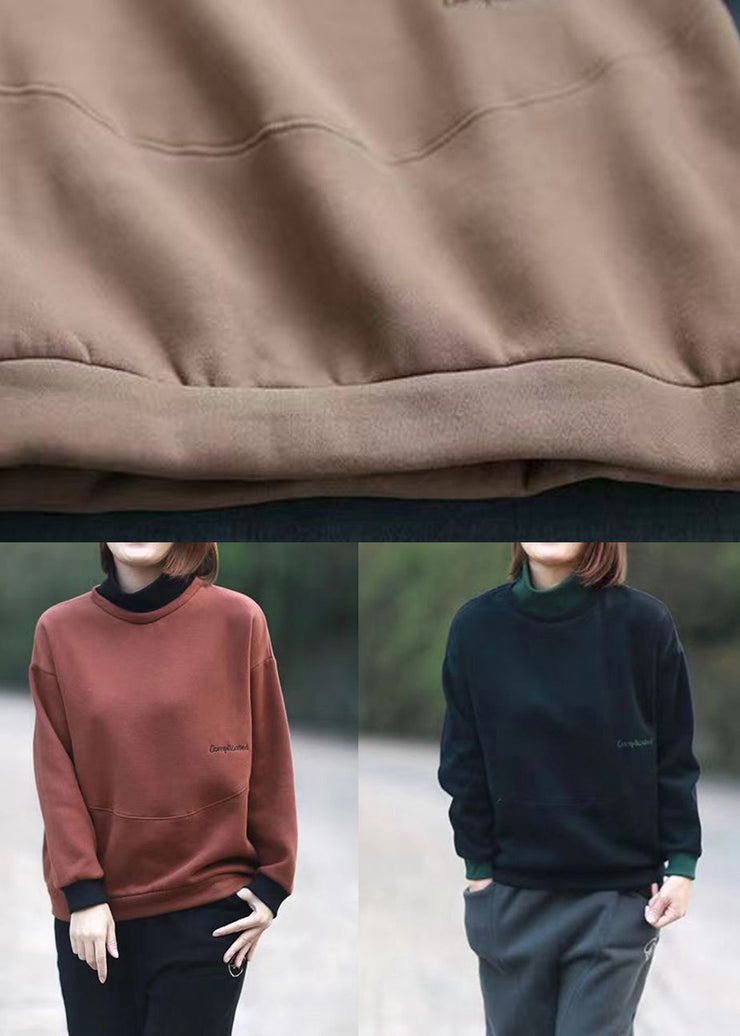 Coffee Patchwork Loose Sweatshirts Turtleneck Long Sleeve