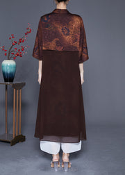 Coffee Patchwork Silk Cardigans Chinese Button Summer