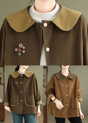 Coffee Peter Pan Collar Button Coats Long Sleeve