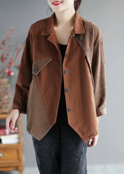 Chocolate Peter Pan Collar Button Corduroy Coats Long Sleeve