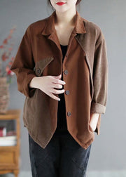 Chocolate Peter Pan Collar Button Corduroy Coats Long Sleeve