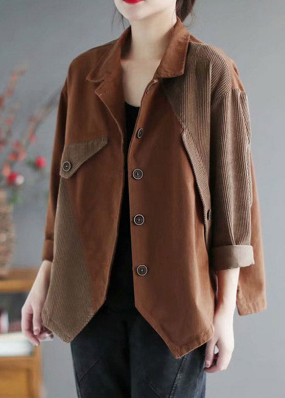 Chocolate Peter Pan Collar Button Corduroy Coats Long Sleeve