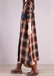 Coffee Plaid Warm Fleece Shirts Dresses Peter Pan Collar Button Fall