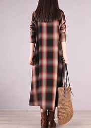 Coffee Plaid Warm Fleece Shirts Dresses Peter Pan Collar Button Fall