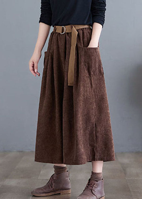 Coffee Pockets Corduroy Crop Pants Skirt Fall