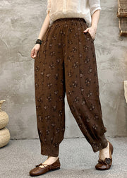 Coffee Pockets Loose Cotton Crop Summer Pants High Waist