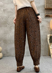 Coffee Pockets Loose Cotton Crop Summer Pants High Waist