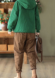 Coffee Pockets Loose Fine Cotton Filled Pants Elastic Waist Winter