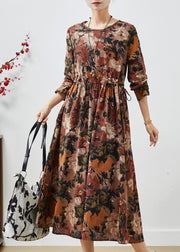Coffee Print Cotton Cinched Dresses Oversized Spring