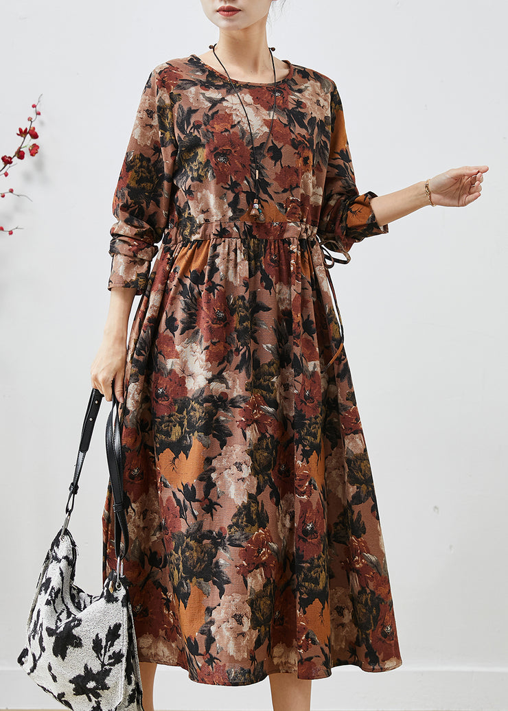 Coffee Print Cotton Cinched Dresses Oversized Spring