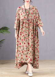 Coffee Print Wrinkled Long holiday Dresses Spring