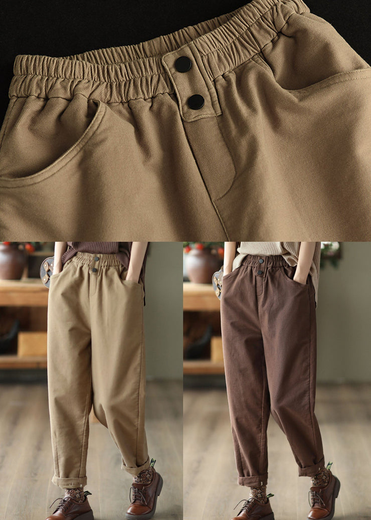 Chocolate Slim Cotton Harem Pants Elastic Waist Solid Fall