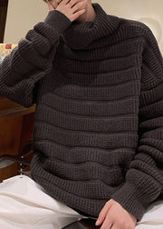 Coffee Solid Knit Men Pullover Sweaters Turtleneck Winter