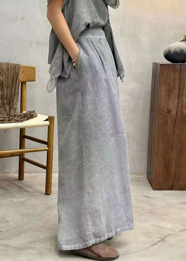 Coffee Solid Linen Summer Wide Leg Pants High Waist