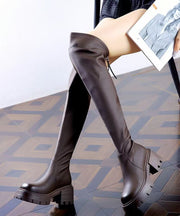 Coffee Splicing Zippered Chic Chunky Heel Knee Boots