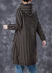 Coffee Striped Warm Fleece Coats Hooded Winter