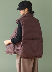 Coffee Thick Duck Down Puffer Vests Stand Collar Oversized Winter