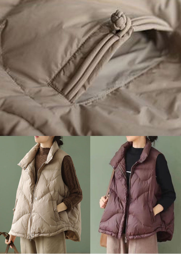 Coffee Thick Duck Down Puffer Vests Stand Collar Oversized Winter