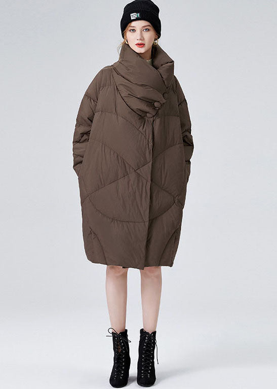 Chocolate Thick Duck Down Puffers Jackets Oversized Turn-down Collar Winter