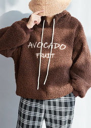 Chocolate Thick Fleece Wool Sweatshirt Streetwear Letter Embroideried Winter