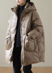 Chocolate Trendy Duck Down Down Coats Zip Up Pockets Winter