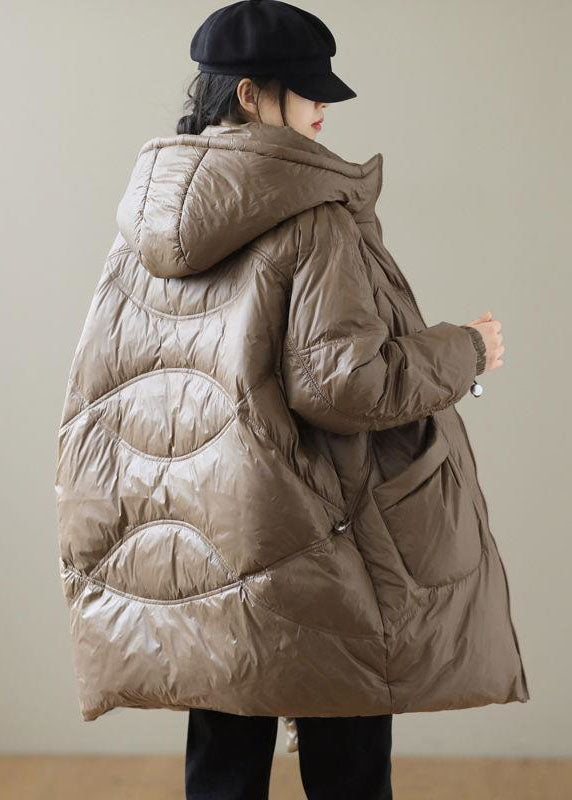 Chocolate Trendy Duck Down Down Coats Zip Up Pockets Winter