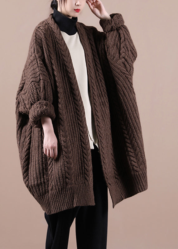 Chocolate V Neck Cable Knit Sweaters Coats Winter