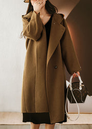 Chocolate Woolen Coat Outwear Hooded Double Breast Winter