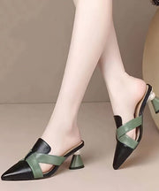 Colorblock Chunky Cowhide Leather Comfortable Splicing High Heel Slippers