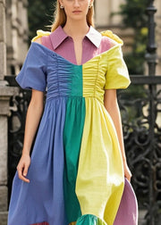 Colorblock Patchwork Chiffon Long Dresses Asymmetrical Wrinkled Summer