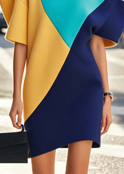 Colorblock Patchwork Cotton Day Dress Asymmetrical Design Summer