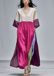 Colorblock Patchwork Cotton Maxi Dresses Oversized Summer