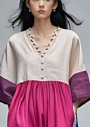 Colorblock Patchwork Cotton Maxi Dresses Oversized Summer