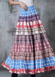 Colorblock Patchwork Cotton Skirts Plaid Exra Large Hem Summer