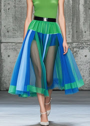 Colorblock Patchwork Tulle Skirt Hollow Out Summer