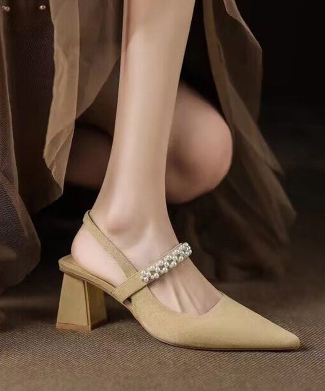Comfortable Apricot Buckle Strap High Heel Sandals