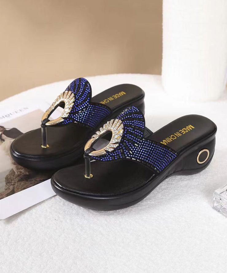 Comfortable Blue Zircon Splicing Beach Wedge Flip Flops