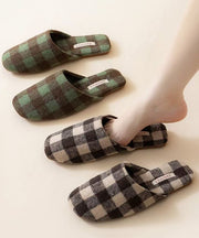 Comfortable Coffee Plaid Cotton Fabric Slippers Shoes