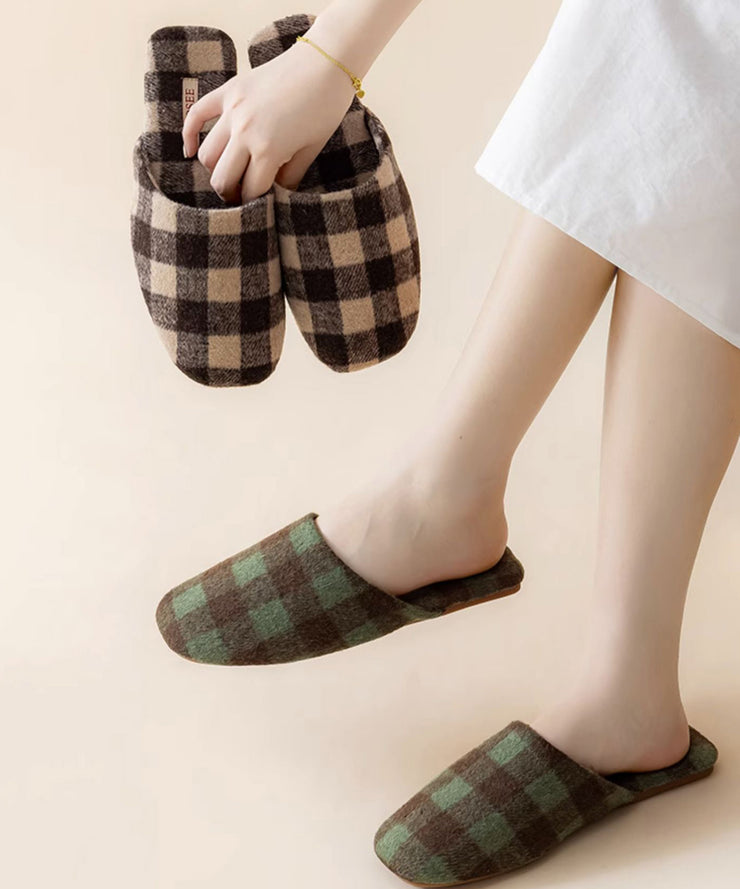 Comfortable Coffee Plaid Cotton Fabric Slippers Shoes