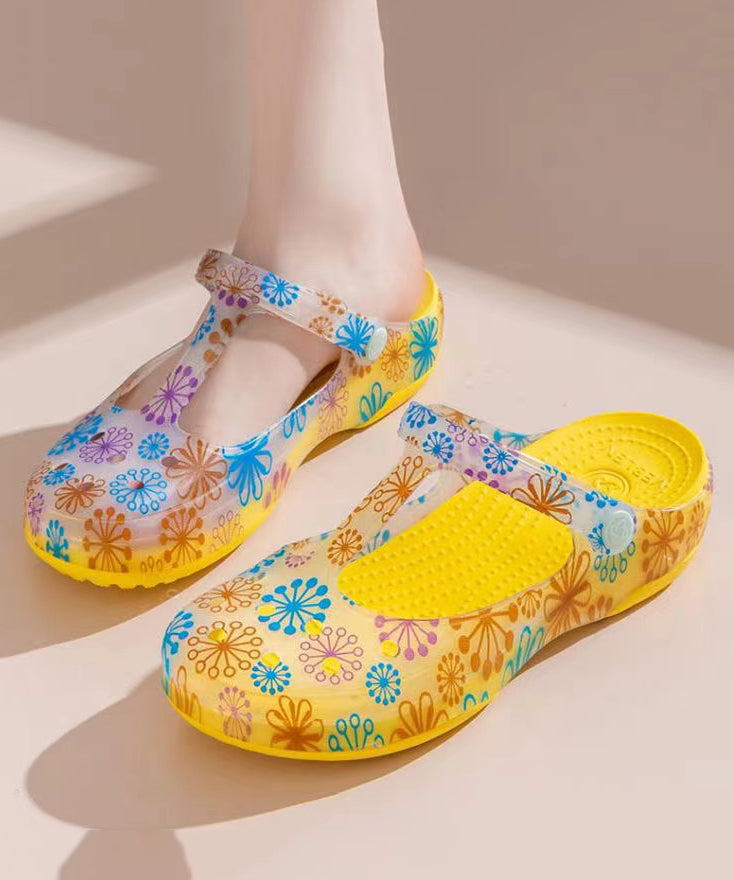 Comfortable Green Print Hollow Out Beach Slide Sandals