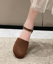 Comfortable Knit Fabric Flat Shoes Buckle Strap Splicing Brown