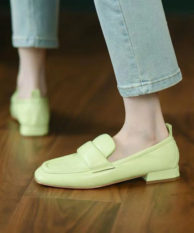 Comfortable Light Green Sheepskin Splicing Flats Shoes