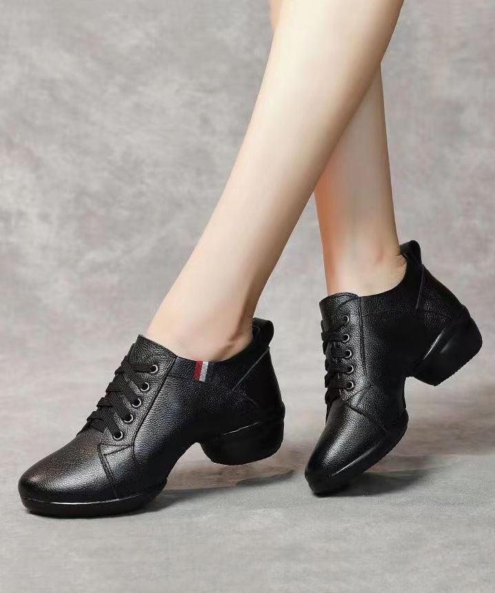 Comfortable Soft Black Cross Strap Cowhide Leather Dance Shoes