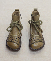 Comfortable Splicing Boots Khaki Cowhide Leather Hollow Out Lace U