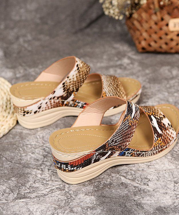 Comfortable Splicing Wedge Slide Sandals Serpentine Faux Leather