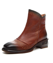 Comfortable Splicing Zippered Chunky Boots Brown Cowhide Leather