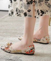 Comfy Black Flat Feet Shoes Cotton Fabric Print Pointed Toe