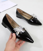 Comfy Black Pointed Toe Zircon Splicing Flat Shoes For Women