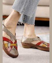 Comfy Blue Cowhide Hollow Out Splicing Cross Strap Sandals
